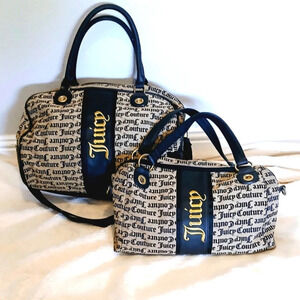 Juicy Couture Set of 2 Travel Weekend Duffle Bags Purses Gothic Print Lot